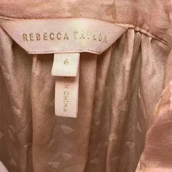 Rebecca Taylor Silk Jacquard Heart Ruffle Blouse - Size 6 - Picture 6 of 7